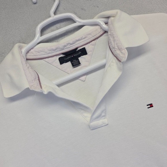 Tommy Hilfiger Polo Shirt Mens 2XL White Short Sleeve Hi‎ Low Hem Casual Golf - Picture 2 of 16